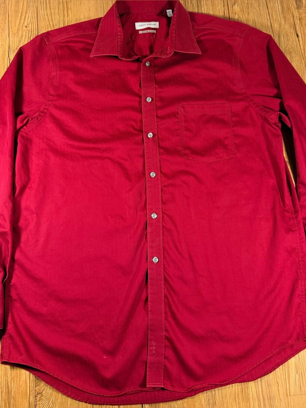 Joseph Abboud Men’s Dress Shirt 34/35 Red Slim Fit Long Sleeve Herringbone